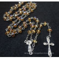 Natural Stone Seed Stainless Steel Crystal Shot Glass Pendant Rosary Bead Necklace